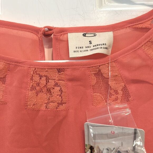 NWT urban outfitters, orange slightly sheer top with lace size small - Picture 2 of 10